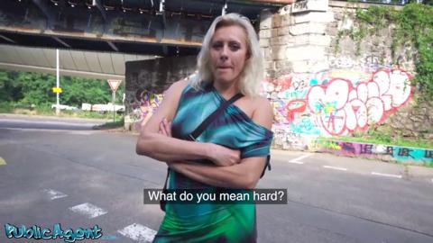 Blind Blonde Bimbo's Bushy Beaver Buries Balls in Public Park