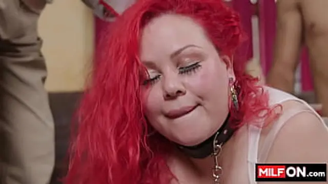 Juicy redhead BBW gets brutally pounded by BBC while her nasty old hunk watches