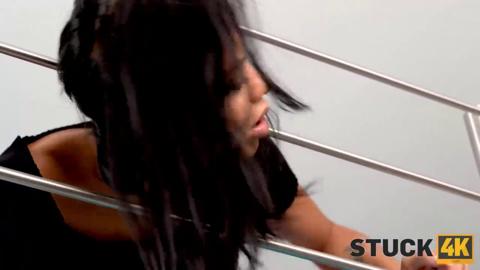 Stuck4K  Busty Latina with round titties is trapped and pleasured