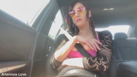 Sexy Italian Mature Flashing Tits in the Car While Smoking
