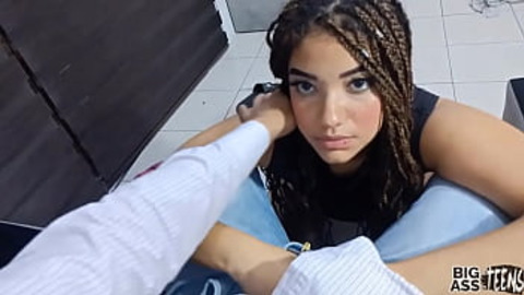 Blowout Begets Big Time Creampie for Young Stepmom