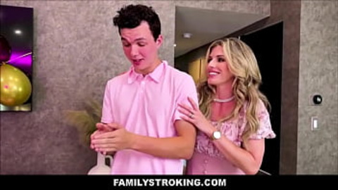 Big Boob Mom & Thin Teen Daughter Shock Him With Groupie Action on Birthday - Cory Chase, Claire Roos