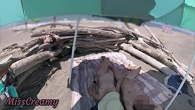 Wife′s Big Cumshot By Stranger On Public Beach