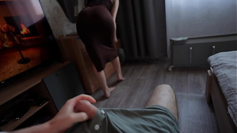 Step Mom Caught Step Son With Boner and Helps to Cum Quick