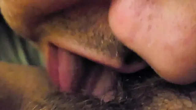 Licking my BBW MILF wife′s hairy wet pussy