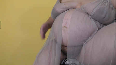 Pregnant MILF wife become very horny and start masturbate her hairy pussy and fantasizing about raw creampies