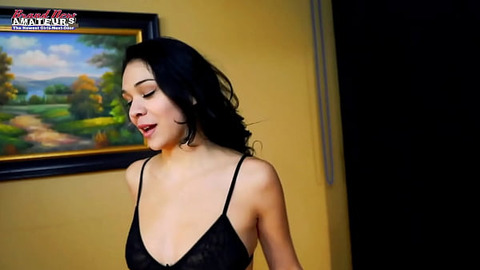 Cute Brunette Sabrina Masturbates And Blows A Juicy Cock To Get Jizzed!
