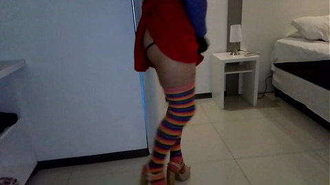 CD taking pictures of her tits —  his girlfriend comes in and they fuck —  he shoots his cum on her round ass