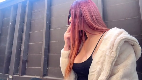 European Big tits Hot Milf Artemisia Love Solo Smoking Session outdoor