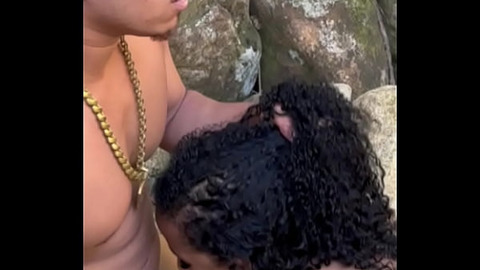 45-year-old MILF's first time giving it to a young guy at the waterfall