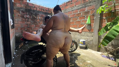 My neighbor helps me wash the motorcycle and then fucks me and fills my mouth with milk.
