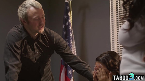 Ebony MILF August Skye and husband confronting with the latina counselor