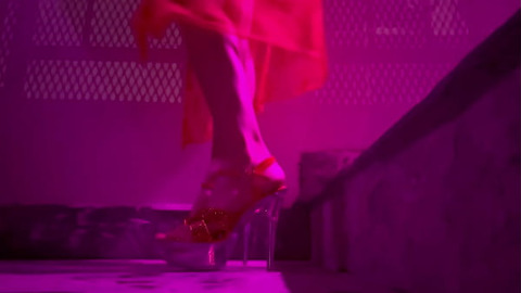 italian hot Milf Artemisia Love showing her long legs outdoor wearing sexy lingerie and high heels while smoking a cigarette