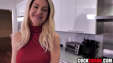 MILF teacher fucks janitor in front of her cuckold husband