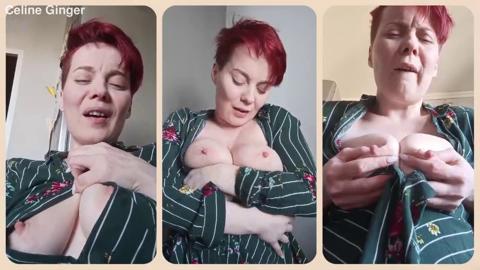 Big-boobed mature beauty manipulates her perky nipples and curvy bust