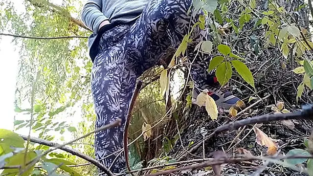 Mature milf fucks herself doggystyle outdoors