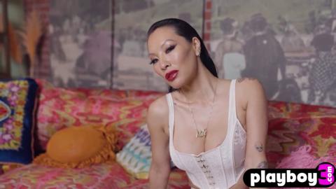 Ravishing Japanese vixen Asa Akira showcases her magnificent jugs for Playboy's leering lens