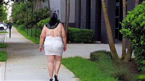 Dirty secretary shows off giant jugs, flashes bald beaver in high heels